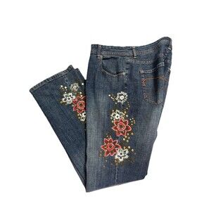 Chicos Embroidered Bootcut Denim Jeans Boho Cottagecore Size 0